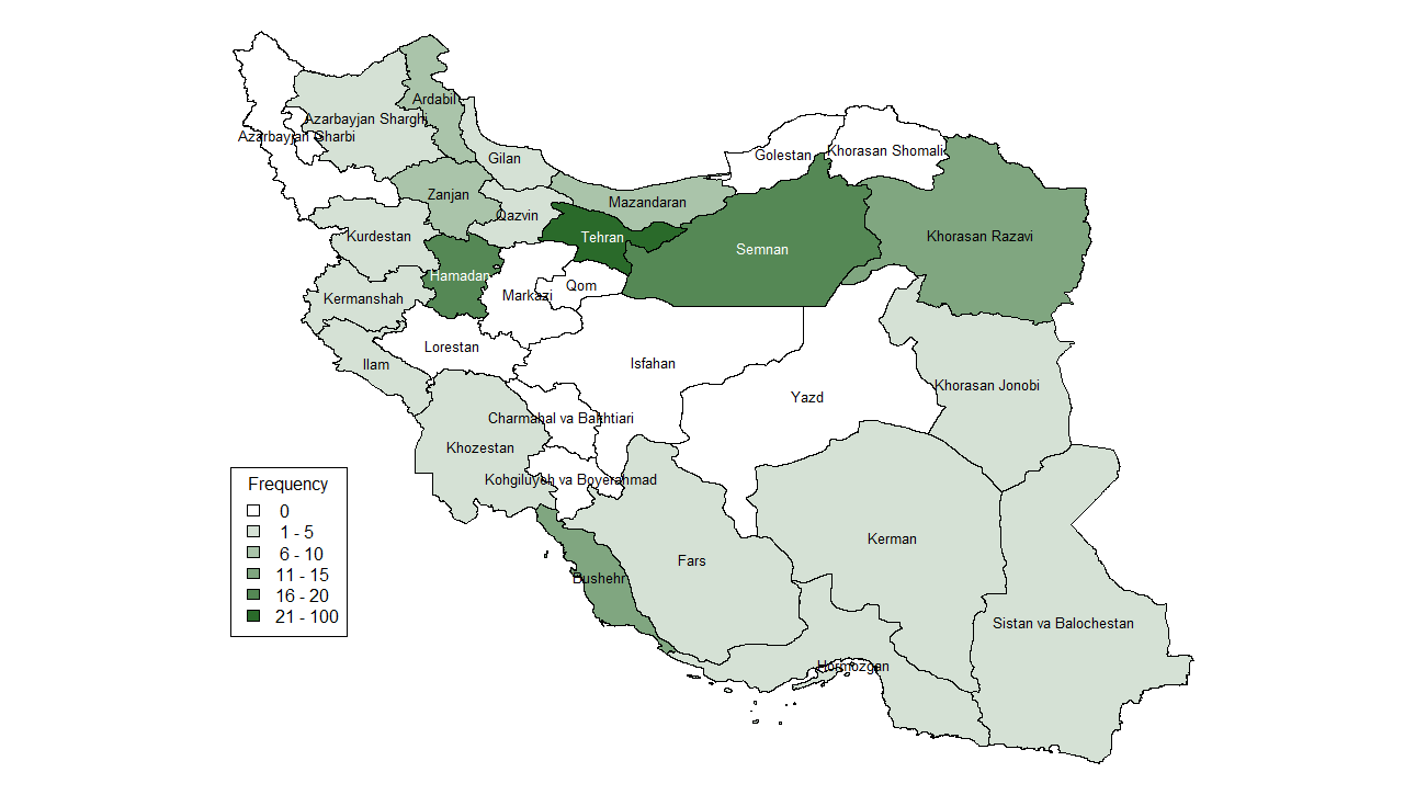 توزیع جغرافیایی نویسندگان مقالههای ارسال شده از استانهای مختلف کشور توزیع جغرافیایی نویسندگان مقالههای ارسال شده از استانهای مختلف کشور